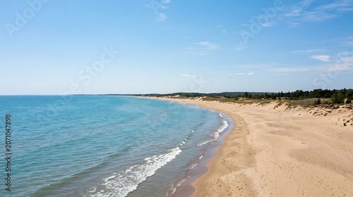Scenic coastal landscape with sandy beach and turquoise ocean waves