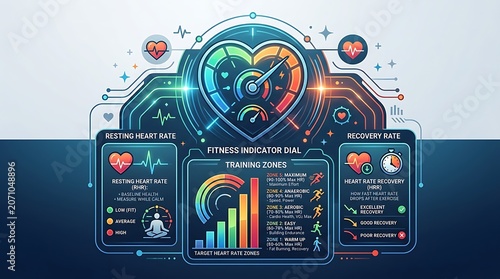 Fitness dashboard showing heart rate metrics and training zones