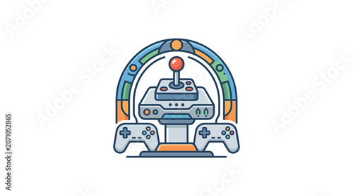 Retro Gaming Console with Controllers Vector Illustration