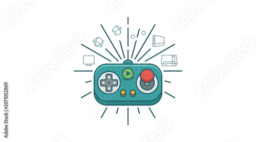 Retro Gaming Controller Icon with Gaming Elements