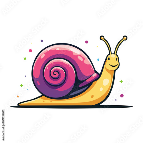 Cute cartoon snail with pink and purple shell