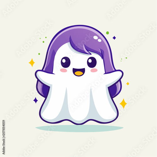 Cute Ghost Character with Purple Hair