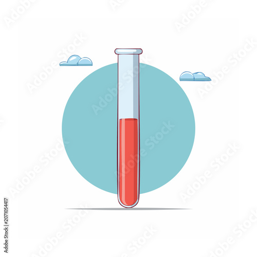 Test tube with red liquid and clouds