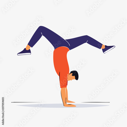 Man performing a handstand in flat design style