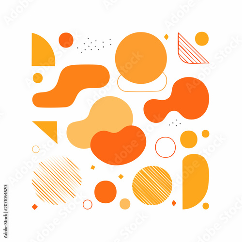 Abstract Organic Shapes and Geometric Elements in Orange and Yellow