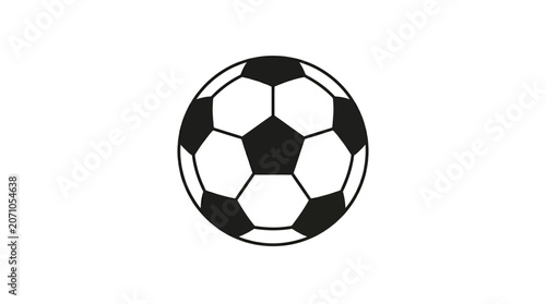 Simple black and white soccer ball illustration featuring a traditional geometric pentagon pattern isolated on a clean light background for various sports themed graphic design projects