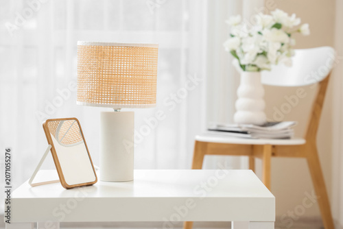 Minimalist white table with...