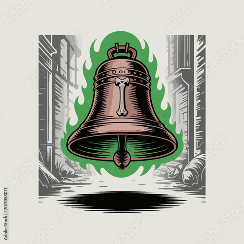 Fotografie Large Copper Bell with Handle.