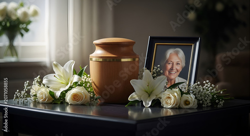 a wooden container containing the ashes of a cremated body