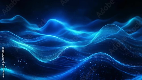 Abstract blue waves and glowing particles creating a flowing digital effect