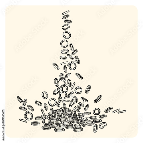 Falling Gold Coins Vector Illustration Doodle Sketch Style