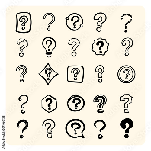 Hand Drawn Question Mark Doodle Icon Collection Set