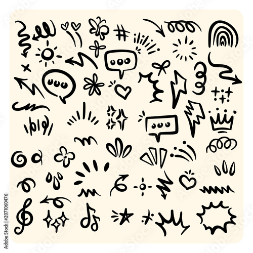 Abstract Graphic Elements Arrows and Speech Bubbles Doodle Set