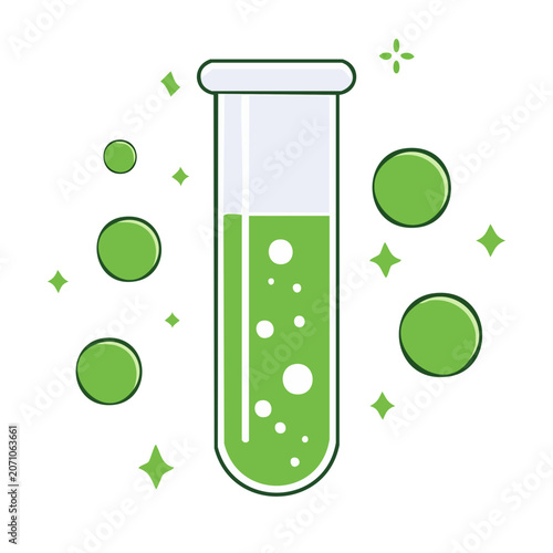 Flat design test tube with green liquid and bubbles