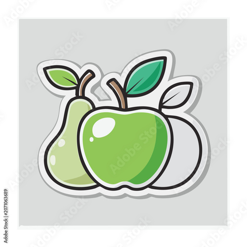 Green Apple and Pear Flat Design Illustration