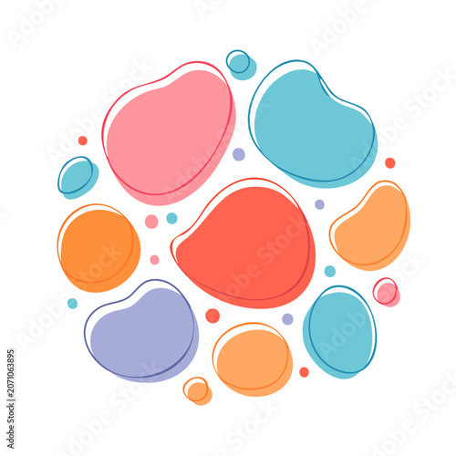 Abstract colorful organic shapes and dots on white background