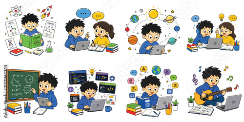 Educational Learning Concepts Collection with Science Astronomy Mathematics Language Coding and Music Education