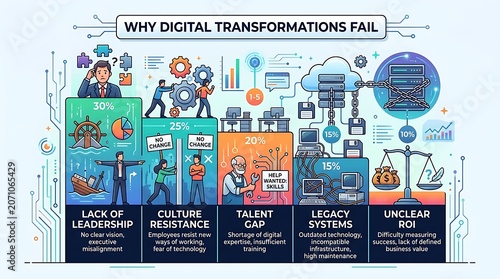 Infographic on why digital transformations fail in business