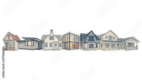 Charming row of colorful european village houses with rooftops in a quaint street scene Vector