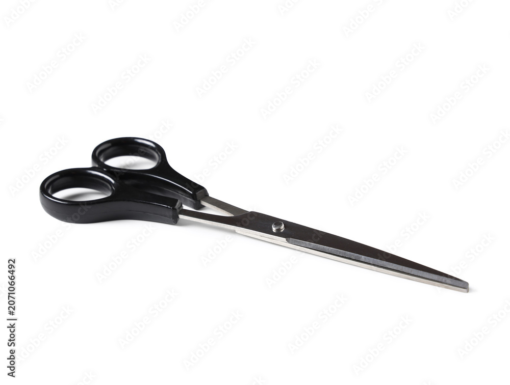 Obraz premium Black handled scissors on white background