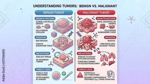 Comparison of benign and malignant tumor characteristics in oncology