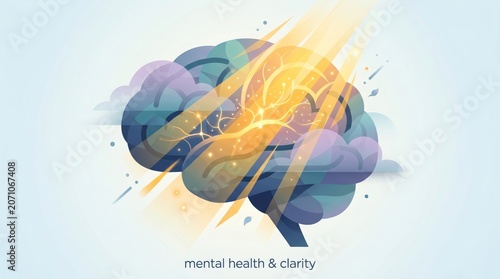 Human brain illuminated by bright golden light representing clarity and insight mentalhealth