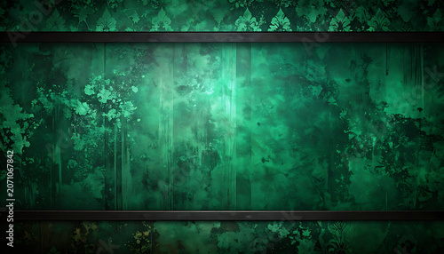 grungy weathered green textured background with dark metal frame, distressed surface