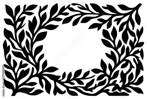 Organic Botanical Leaf Silhouette Frame for Decorative Design