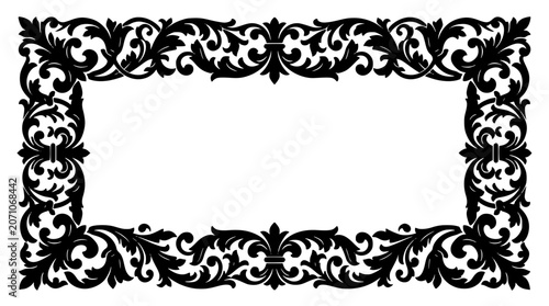 Ornate Vintage Floral Frame Silhouette Decorative Border Vector Illustration