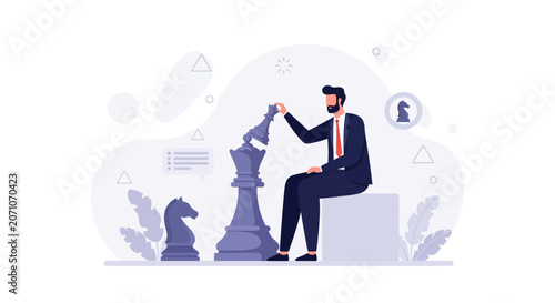 Businessman making strategic move with chess pieces, symbolizing planning, decision making and business strategy