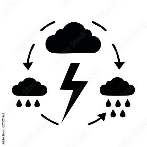 Weather icons set with cloud rain and lightning