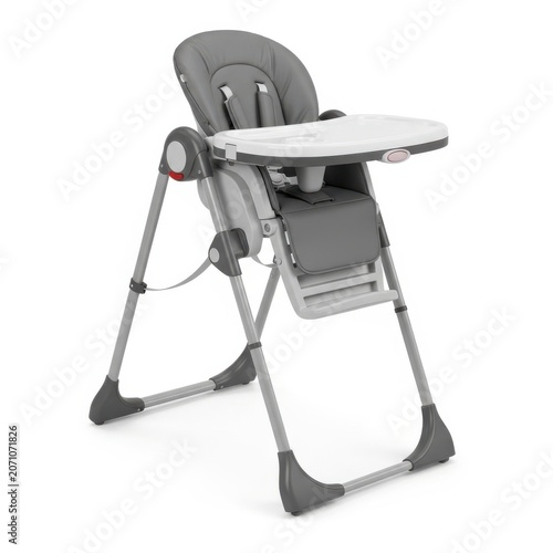 Modern Grey Adjustable Baby High Chair with Tray on White Background
