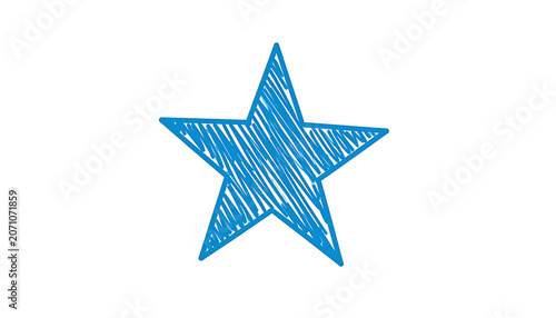 Isolated blue hand-drawn star with scribble texture on a white background, simple graphic element