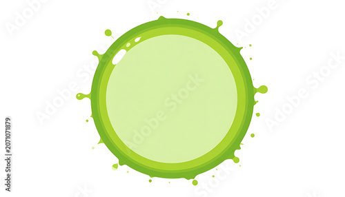 Isolated bright green circular splash with pixelated texture and outer motion blur, graphic element