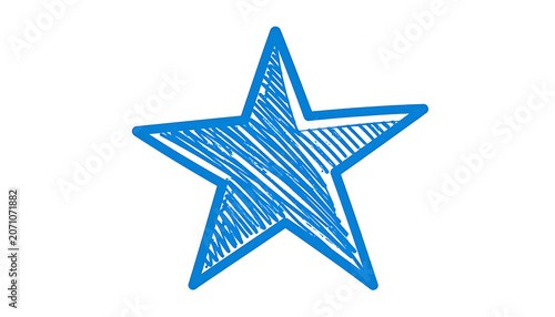 Isolated blue star symbol drawn with sketchy lines, representing achievement or a rating