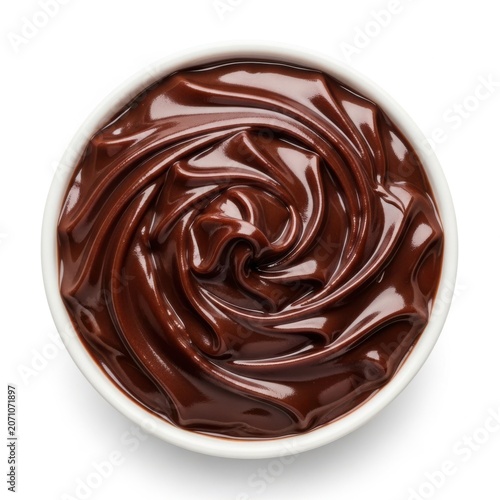 A Top Down View Of A White Bowl Filled With Melted Chocolate