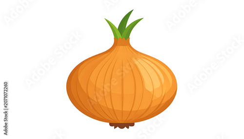 Isolated golden onion bulb with green sprouts, a healthy root vegetable for cooking and culinary use, simple illustration