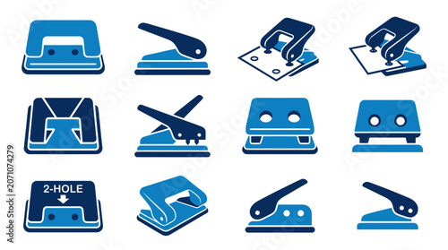 Fotografía Collection of various paper hole puncher tool icons.