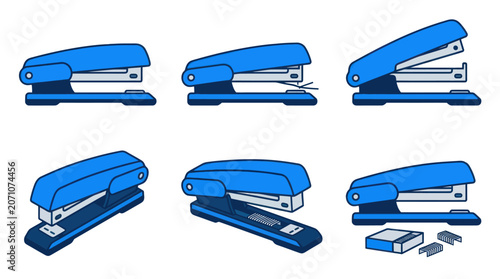 Foto Blue stapler and staple remover office icons.