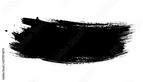 Isolated black ink brush stroke on white, abstract textured element, grunge paint splash, asian calligraphy style