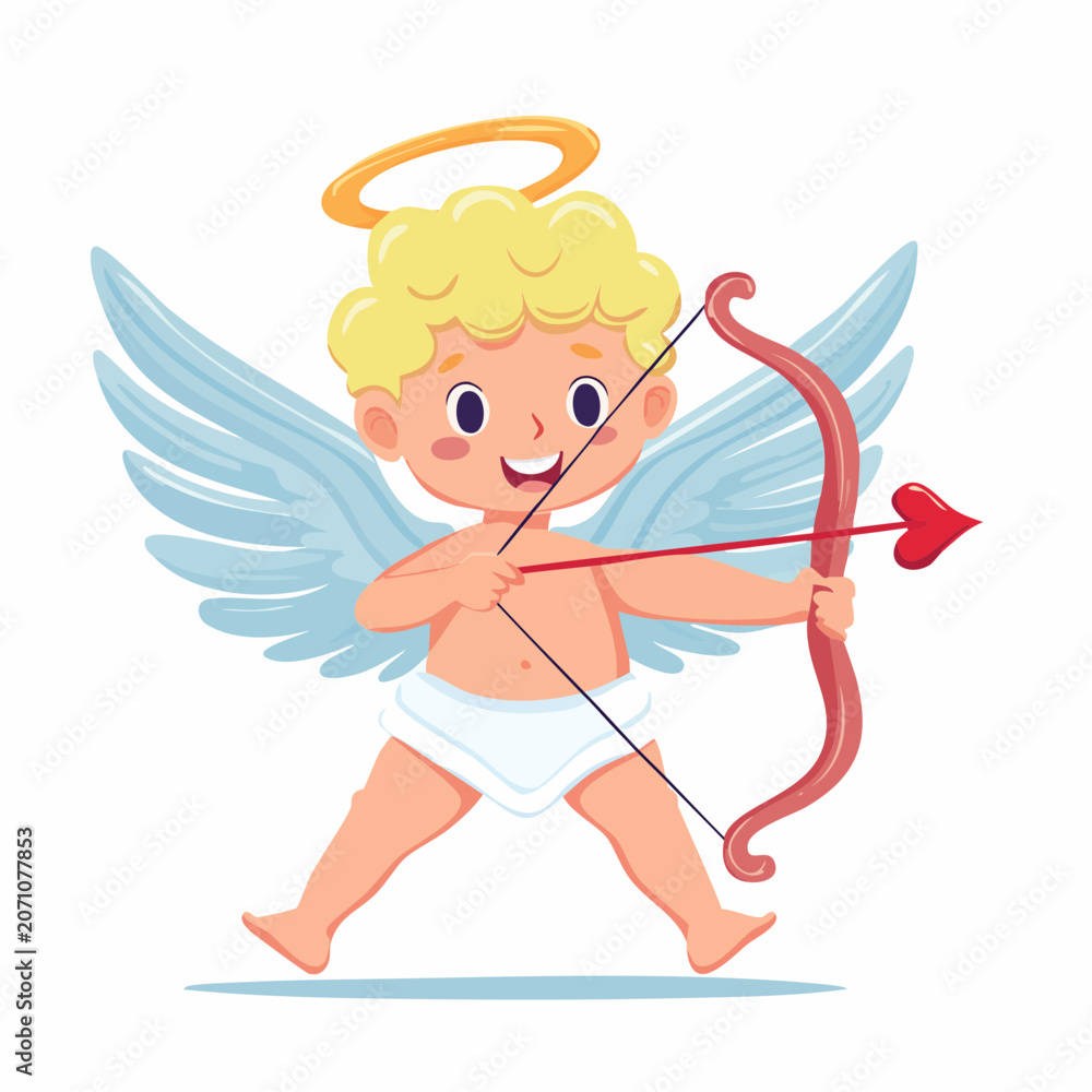 Obraz premium Cute Cupid Character with Bow and Arrow