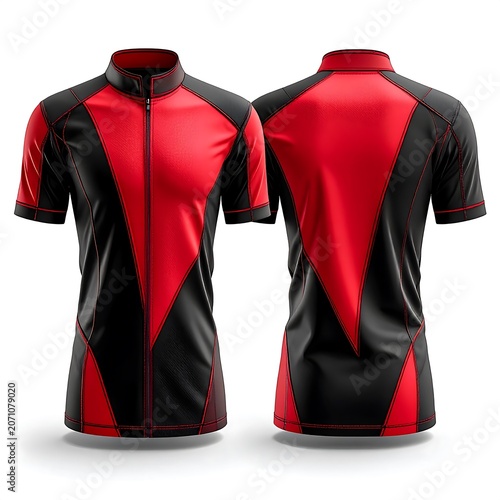 Red and black womens winter jackets displayed.
