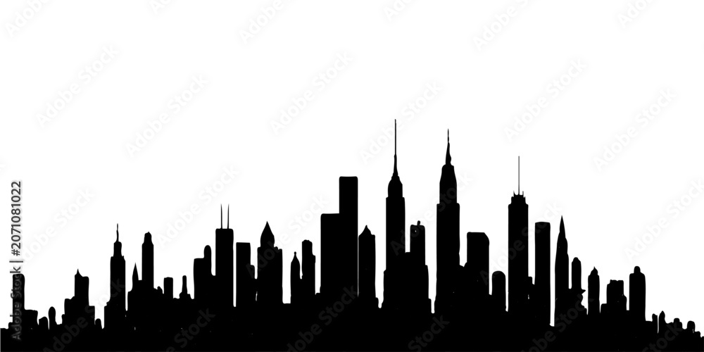 Obraz premium Detailed black architectural skyline outline of a major metropolis city