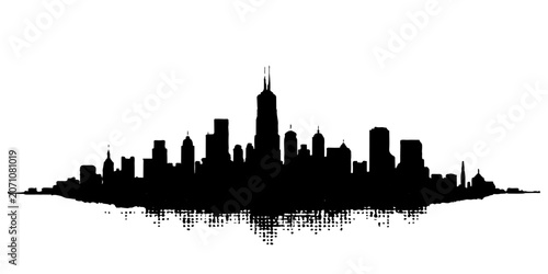 Vászonkép Black city skyline silhouette with abstract grunge reflection on white backgroun