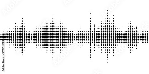Obraz na płótnie Black and white audio sound wave representation with halftone dot pattern