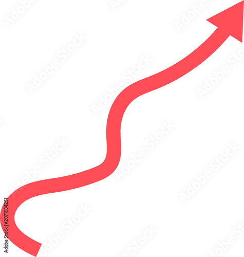 Wavy red upward arrow
