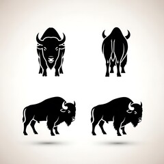 Four black and white horse silhouettes standing and running.