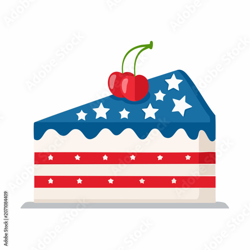 Slice of patriotic cake with cherries