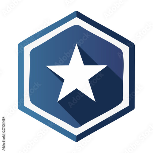 White star in blue hexagon badge vector icon