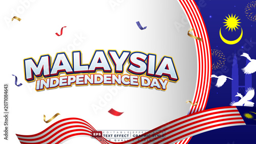 Editable 3d text effect malaysia independence day with national symbol for banner template